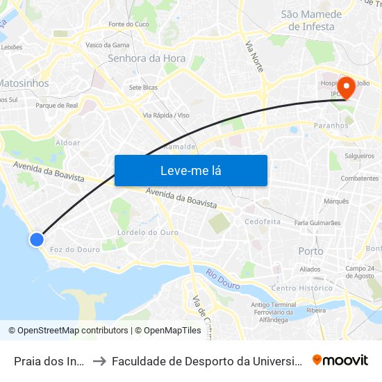 Praia dos Ingleses to Faculdade de Desporto da Universidade do Porto map