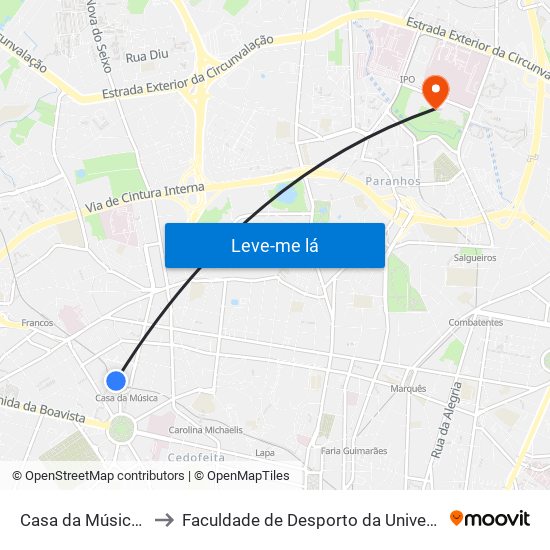 Casa da Música (Metro) to Faculdade de Desporto da Universidade do Porto map