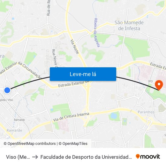 Viso (Metro) to Faculdade de Desporto da Universidade do Porto map