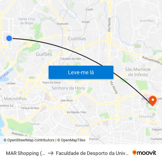 Mar Shopping Nascente to Faculdade de Desporto da Universidade do Porto map