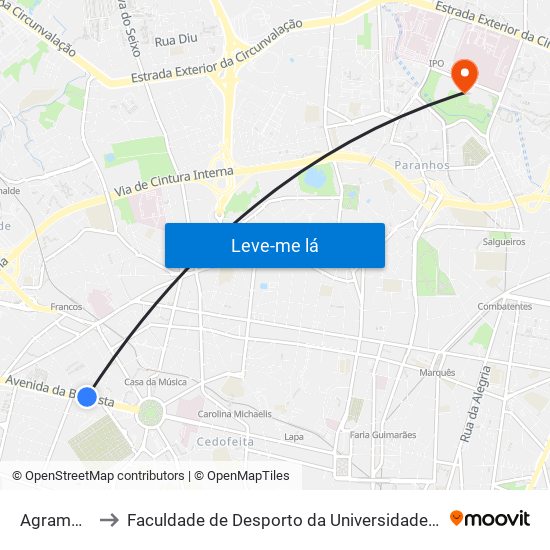 Agramonte to Faculdade de Desporto da Universidade do Porto map