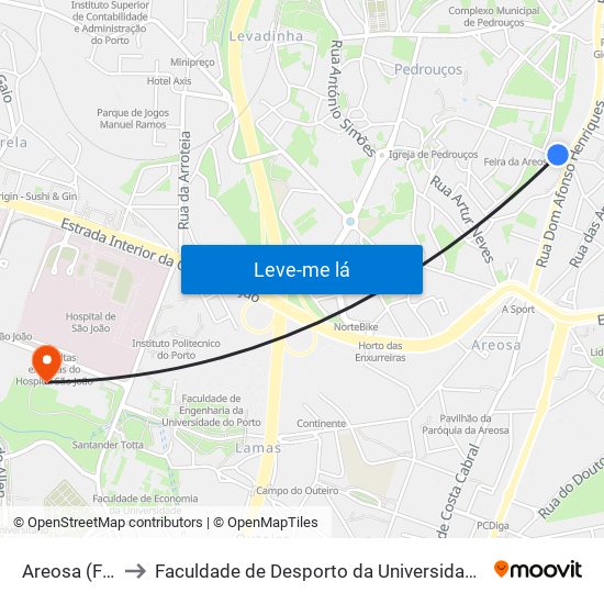 Areosa (Feira) to Faculdade de Desporto da Universidade do Porto map