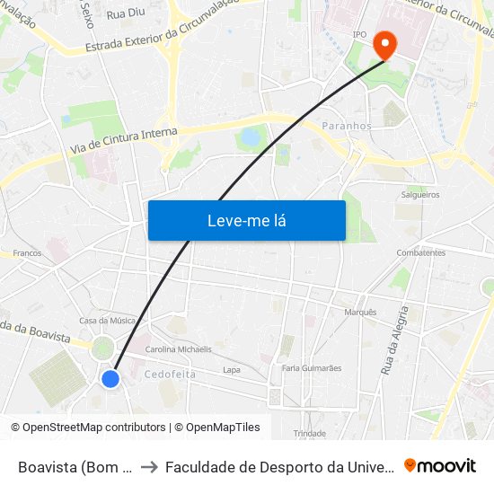 Boavista (Bom Sucesso) to Faculdade de Desporto da Universidade do Porto map