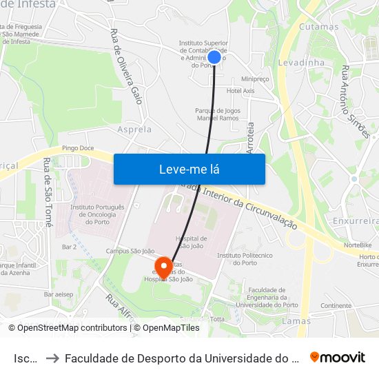 Iscap to Faculdade de Desporto da Universidade do Porto map