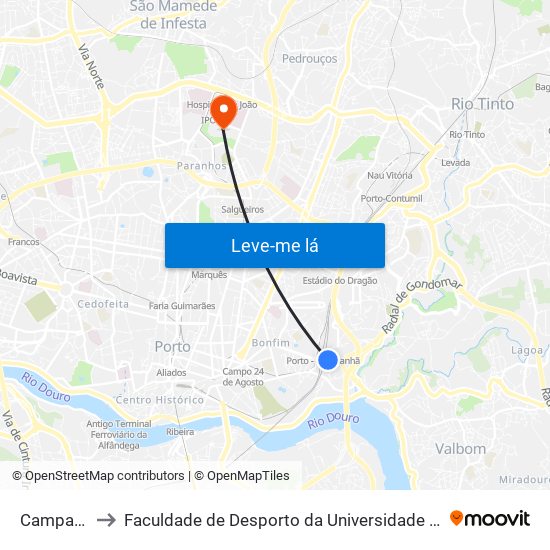 Campanhã to Faculdade de Desporto da Universidade do Porto map