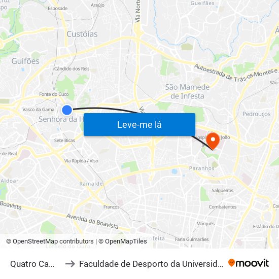 Quatro Caminhos to Faculdade de Desporto da Universidade do Porto map