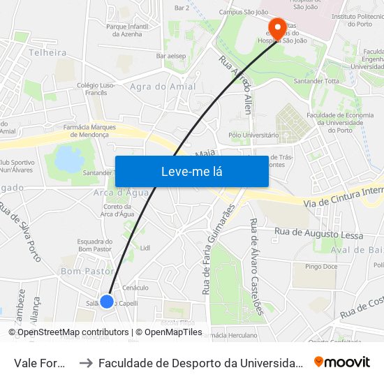 Vale Formoso to Faculdade de Desporto da Universidade do Porto map