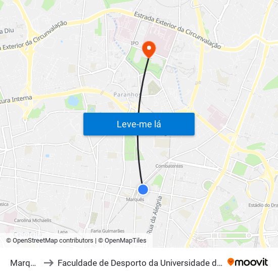 Marquês to Faculdade de Desporto da Universidade do Porto map