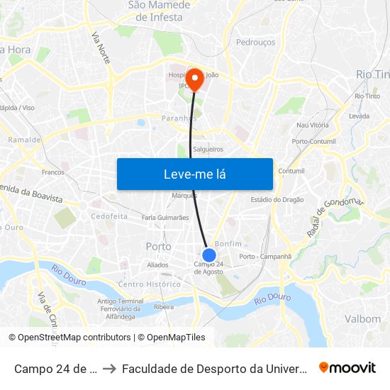 Campo 24 de Agosto to Faculdade de Desporto da Universidade do Porto map