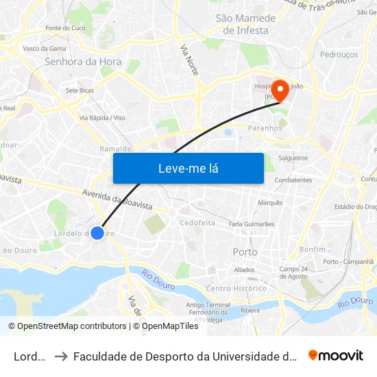 Lordelo to Faculdade de Desporto da Universidade do Porto map