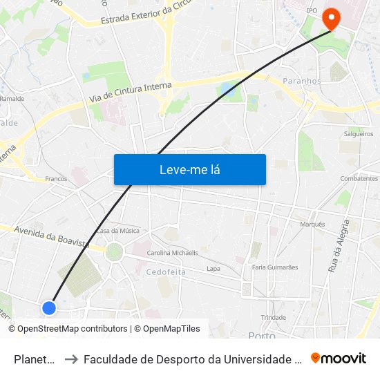 Planetário to Faculdade de Desporto da Universidade do Porto map