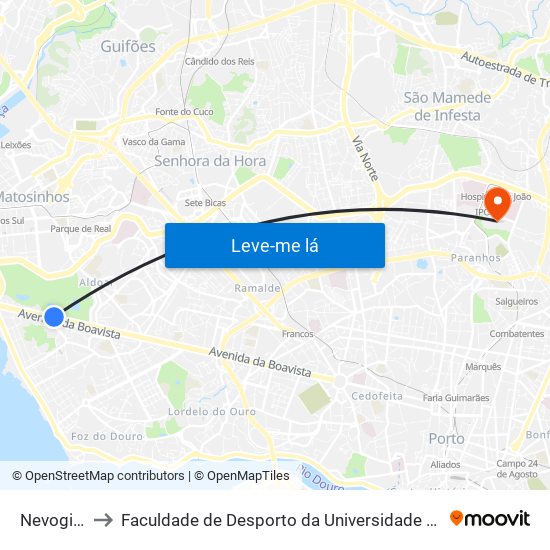 Nevogilde to Faculdade de Desporto da Universidade do Porto map