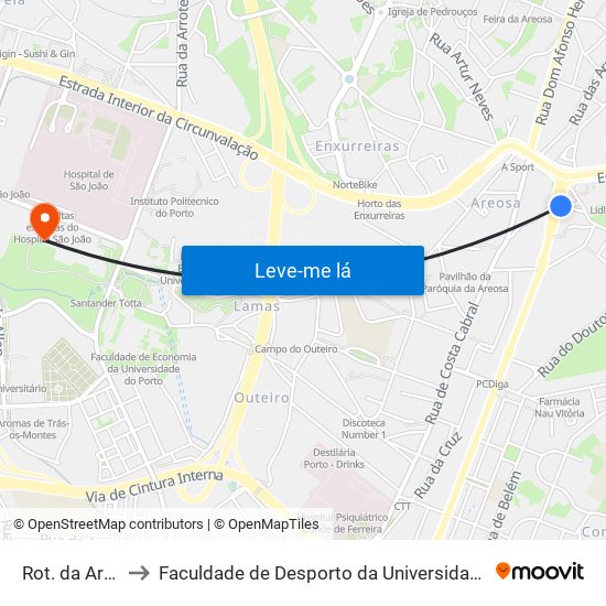 Rot. da Areosa to Faculdade de Desporto da Universidade do Porto map