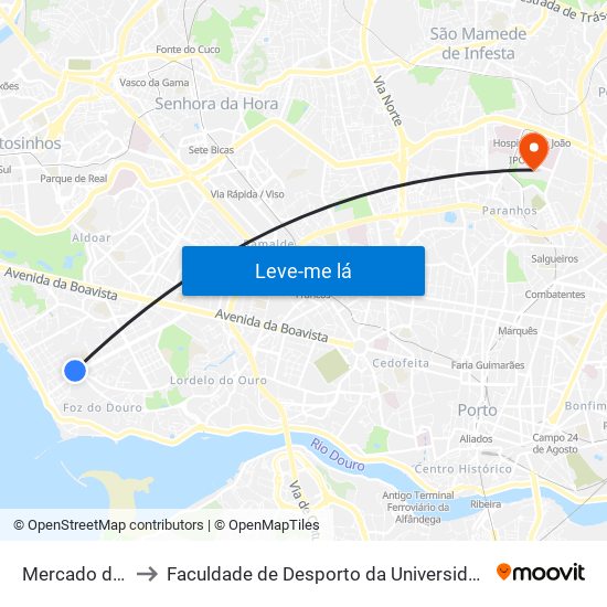 Mercado da Foz to Faculdade de Desporto da Universidade do Porto map