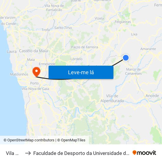 Vila Meã to Faculdade de Desporto da Universidade do Porto map