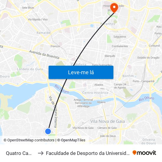 Quatro Caminhos to Faculdade de Desporto da Universidade do Porto map
