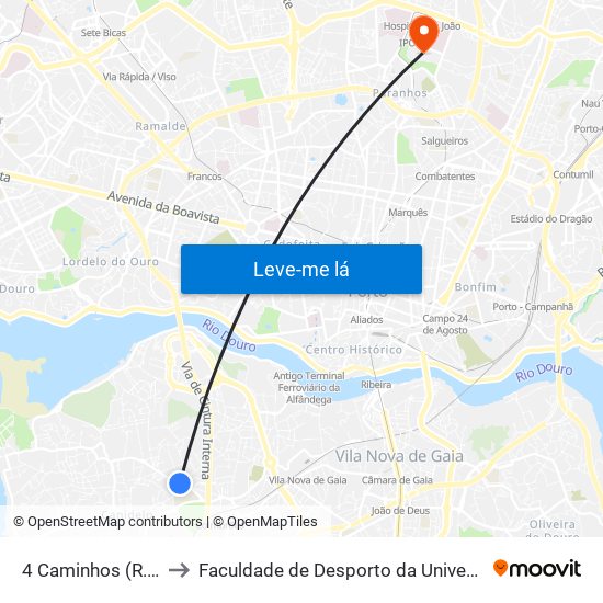 4 Caminhos (R. Bélgica) to Faculdade de Desporto da Universidade do Porto map