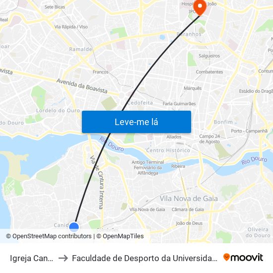 Igreja Canidelo to Faculdade de Desporto da Universidade do Porto map