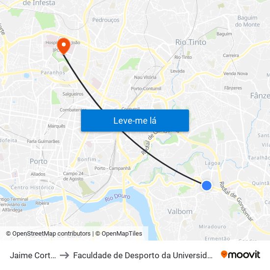 Jaime Cortesão to Faculdade de Desporto da Universidade do Porto map