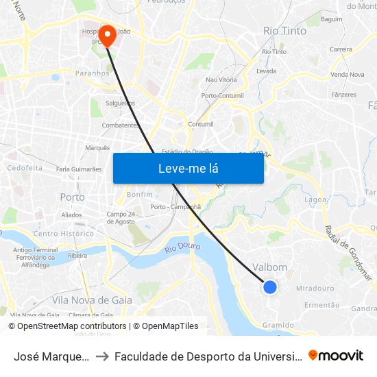 José Marques Pinto to Faculdade de Desporto da Universidade do Porto map