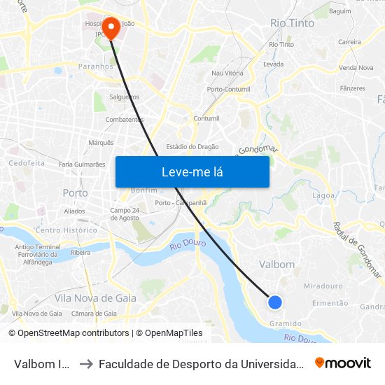 Valbom Igreja to Faculdade de Desporto da Universidade do Porto map