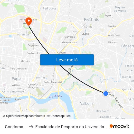 Gondomarinho to Faculdade de Desporto da Universidade do Porto map