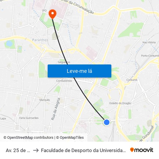 Av. 25 de Abril to Faculdade de Desporto da Universidade do Porto map