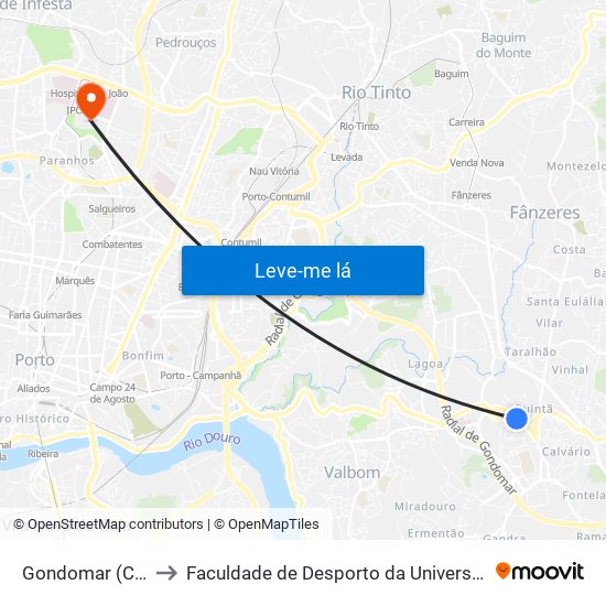 Gondomar (Câmara) to Faculdade de Desporto da Universidade do Porto map