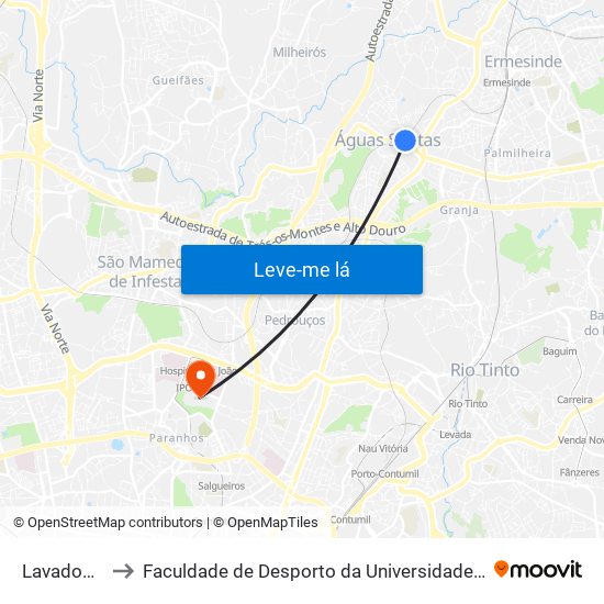 Lavadouros to Faculdade de Desporto da Universidade do Porto map