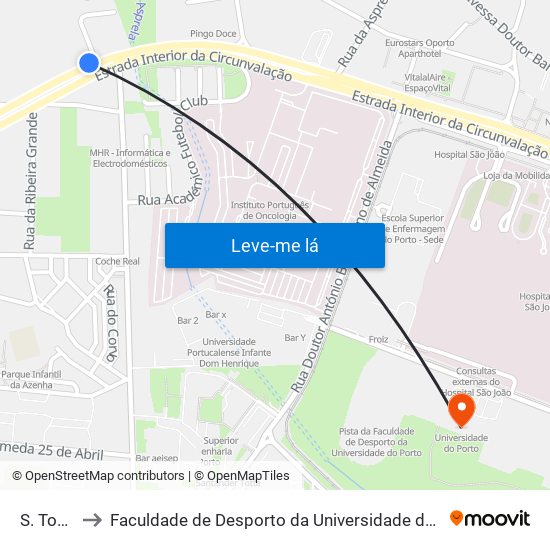 S. Tomé to Faculdade de Desporto da Universidade do Porto map