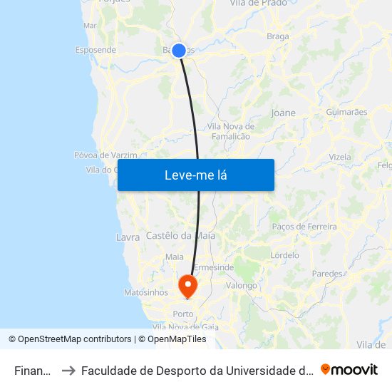 Finanças to Faculdade de Desporto da Universidade do Porto map
