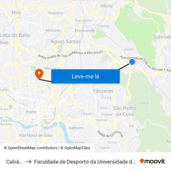 Calvário to Faculdade de Desporto da Universidade do Porto map