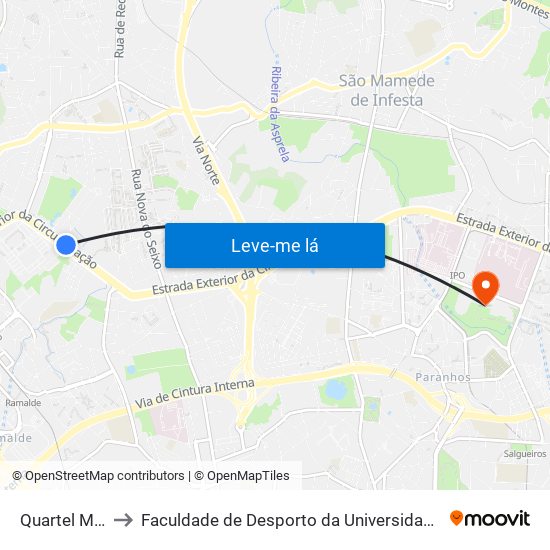 Quartel Militar to Faculdade de Desporto da Universidade do Porto map