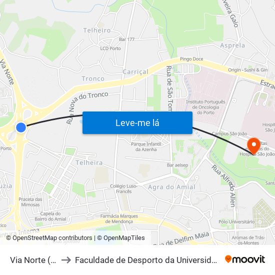 Via Norte (Circ.) to Faculdade de Desporto da Universidade do Porto map