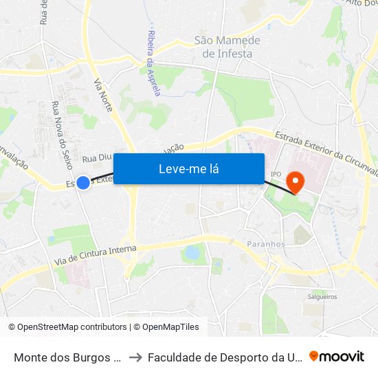 Monte dos Burgos (Circunvalação) to Faculdade de Desporto da Universidade do Porto map