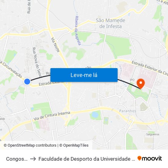 Congostas to Faculdade de Desporto da Universidade do Porto map