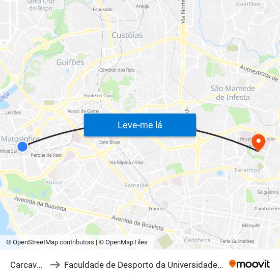 Carcavelos to Faculdade de Desporto da Universidade do Porto map