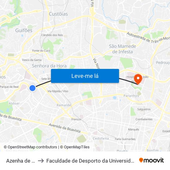 Azenha de Cima to Faculdade de Desporto da Universidade do Porto map