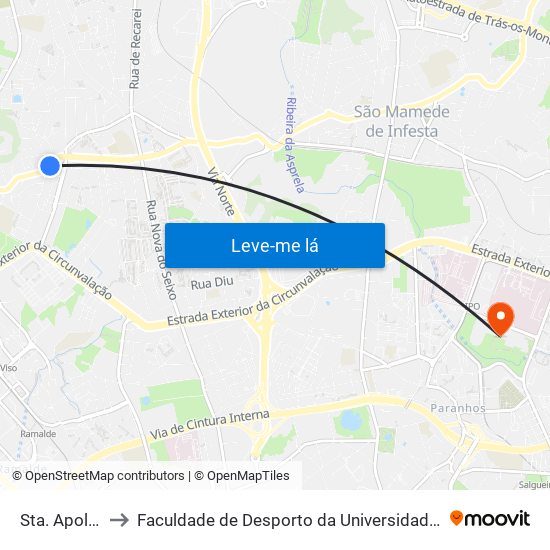 Sta. Apolonia to Faculdade de Desporto da Universidade do Porto map
