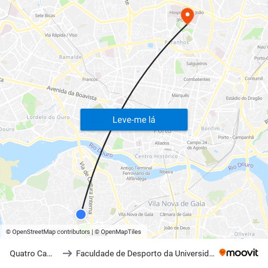 Quatro Caminhos to Faculdade de Desporto da Universidade do Porto map