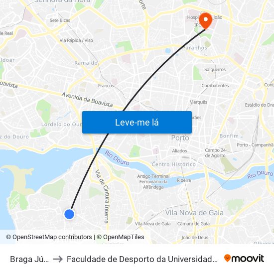 Braga Júnior to Faculdade de Desporto da Universidade do Porto map