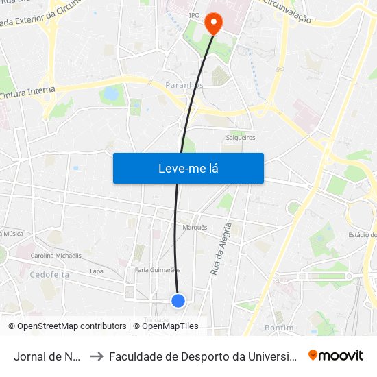 Jornal de Notícias to Faculdade de Desporto da Universidade do Porto map