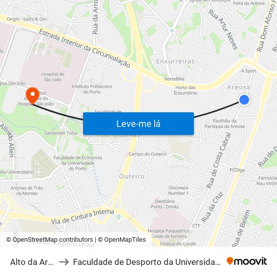 Alto da Areosa to Faculdade de Desporto da Universidade do Porto map