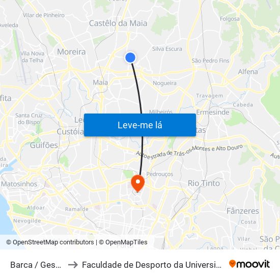 Barca / Gestalinho to Faculdade de Desporto da Universidade do Porto map