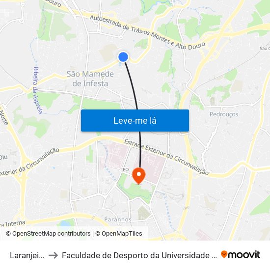 Laranjeiras to Faculdade de Desporto da Universidade do Porto map