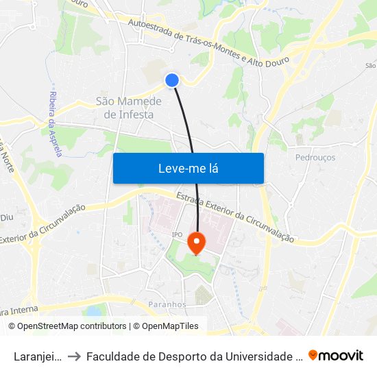 Laranjeiras to Faculdade de Desporto da Universidade do Porto map