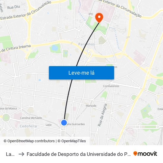 Lapa to Faculdade de Desporto da Universidade do Porto map