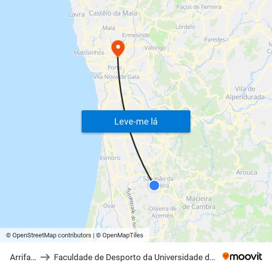 Arrifana to Faculdade de Desporto da Universidade do Porto map