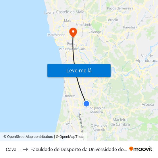 Cavaco to Faculdade de Desporto da Universidade do Porto map