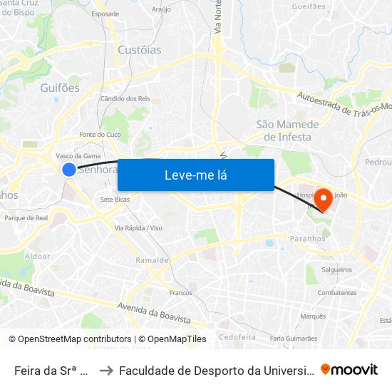 Feira da Srª da Hora to Faculdade de Desporto da Universidade do Porto map